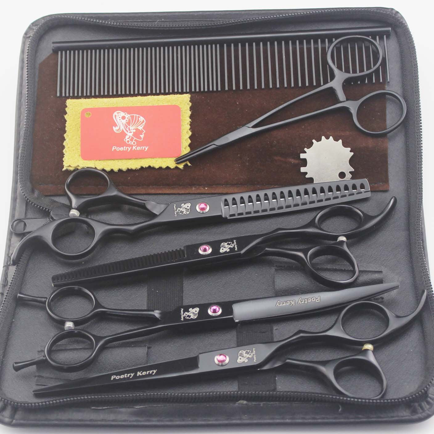 Poetry Kerry pet grooming scissors set with comb & tools in black case for dog grooming