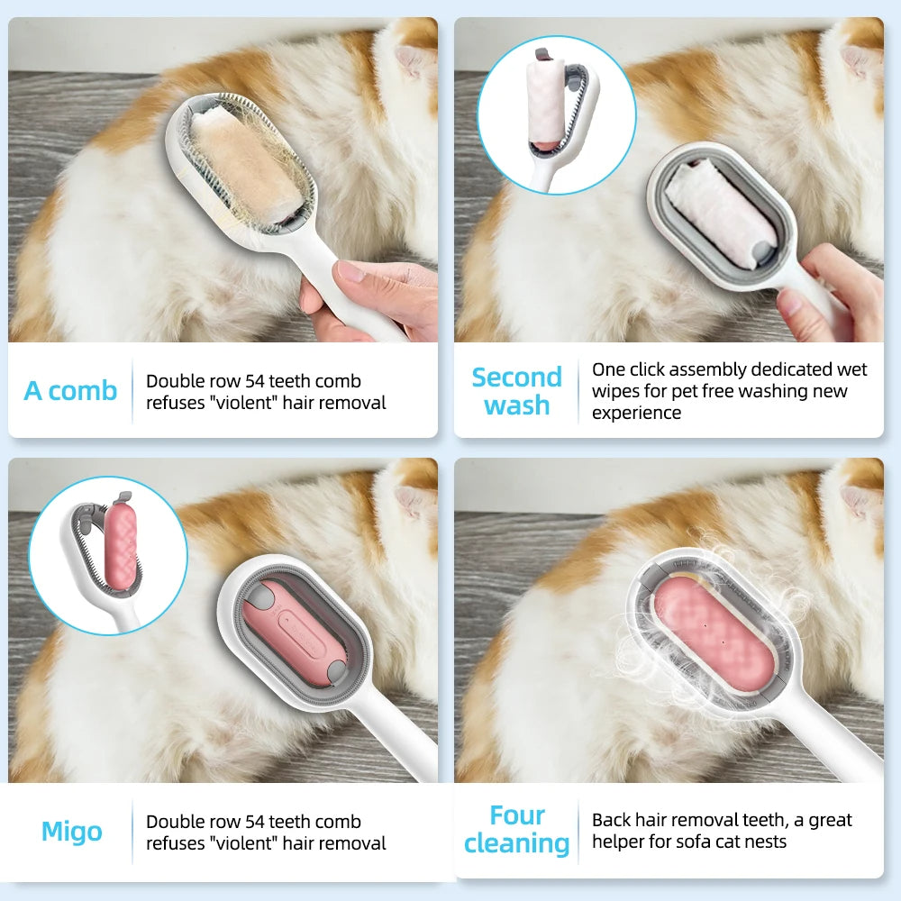 Cat Hair Brush with Water | 4-in-1 Pet Grooming Brush