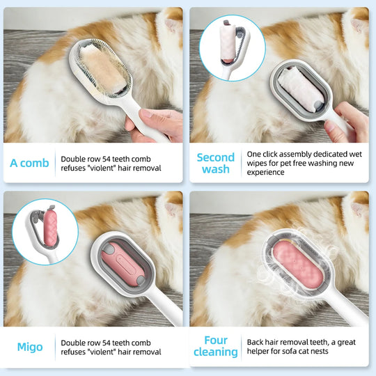 Cat Hair Brush with Water | 4-in-1 Pet Grooming Brush
