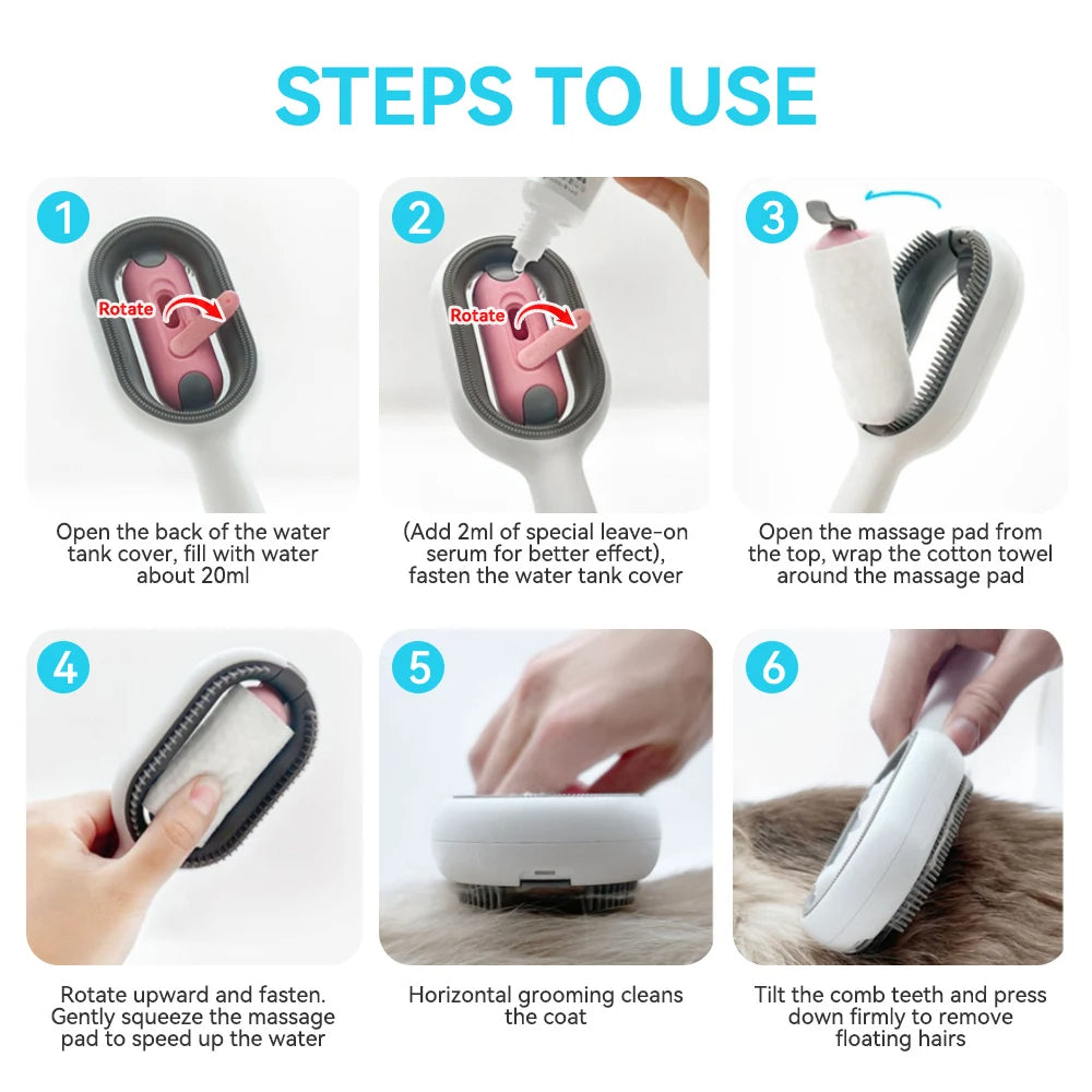 Cat Hair Brush with Water | 4-in-1 Pet Grooming Brush