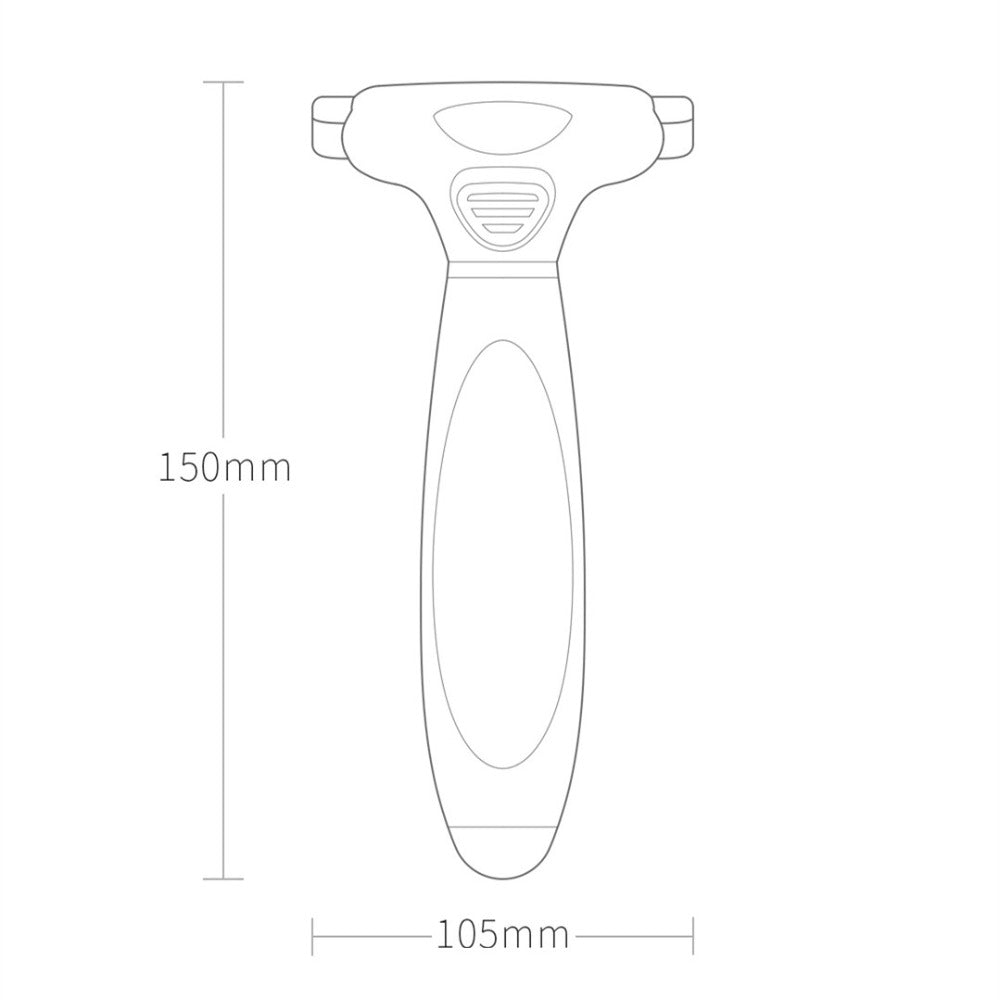 Pet grooming tool diagram showing 150mm length and 105mm width for precise care