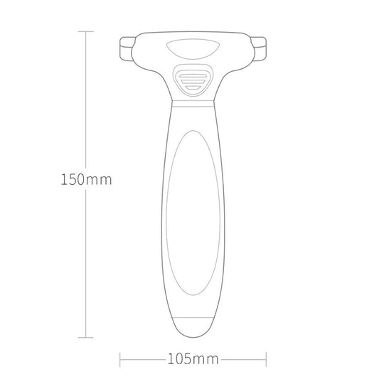 Pet grooming tool diagram showing 150mm length and 105mm width for precise care