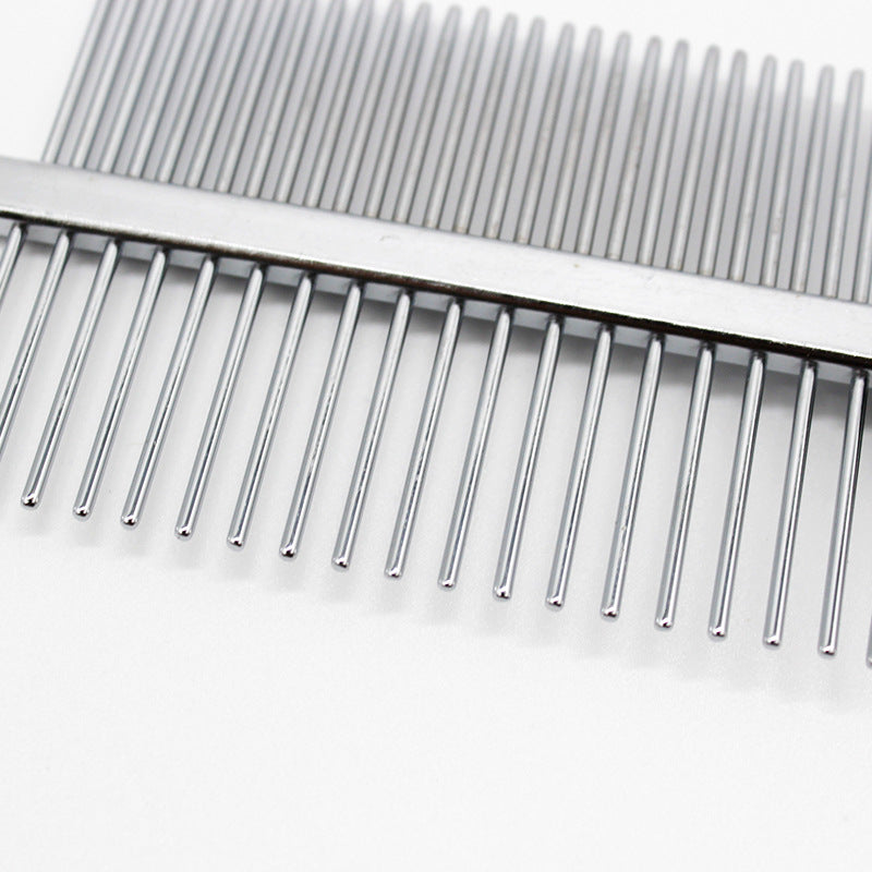 Stainless steel pet grooming comb with fine and coarse teeth for detangling fur