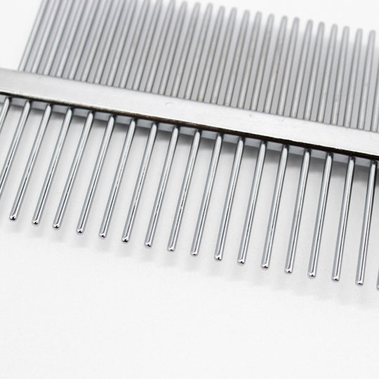 Stainless steel pet grooming comb with fine and coarse teeth for detangling fur