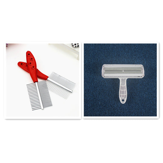 Pet grooming combs and slicker brush for dog and cat fur care, ideal for detangling and shedding control