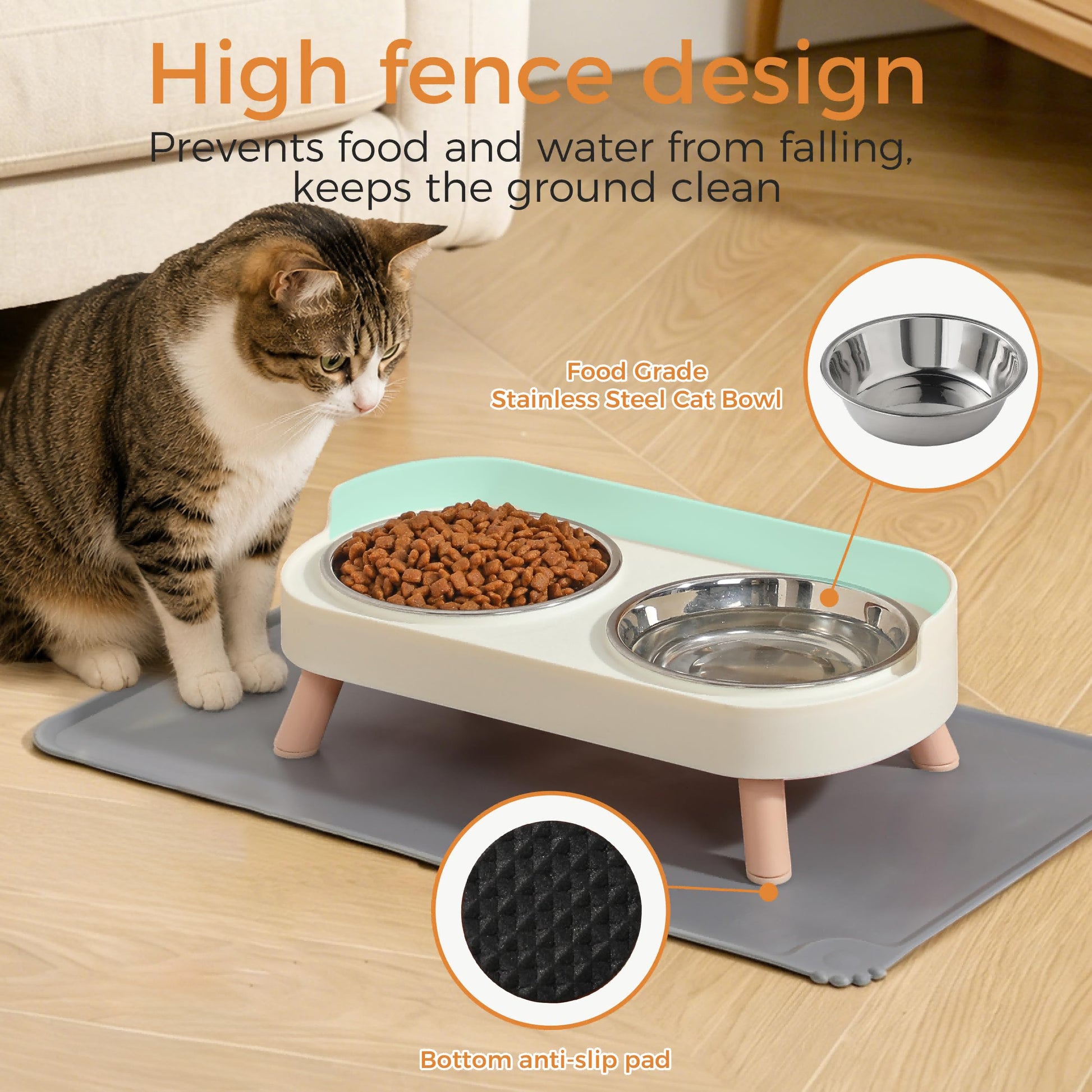 Elevated Cat Bowls Set with stainless steel bowls