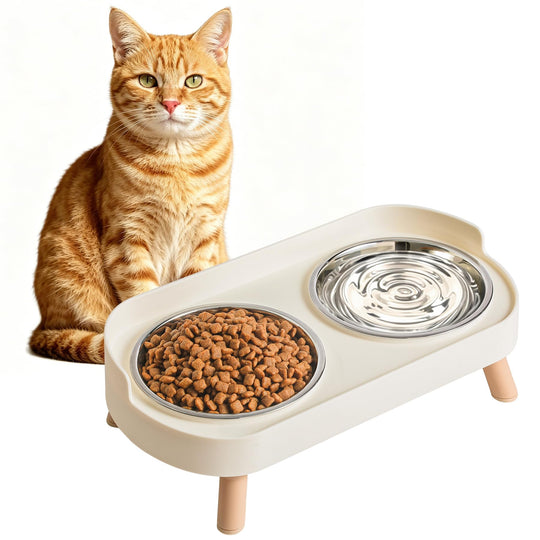 Elevated Cat Bowls Set with stainless steel bowls