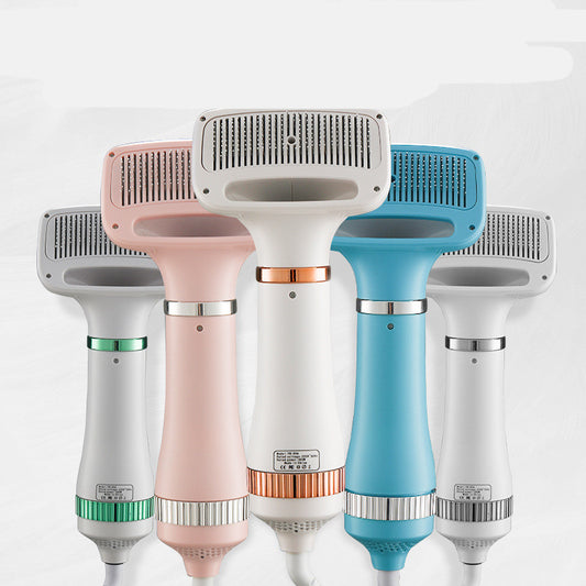 Colorful pet hair dryers for grooming, featuring multiple designs and finishes for pet care essentials.