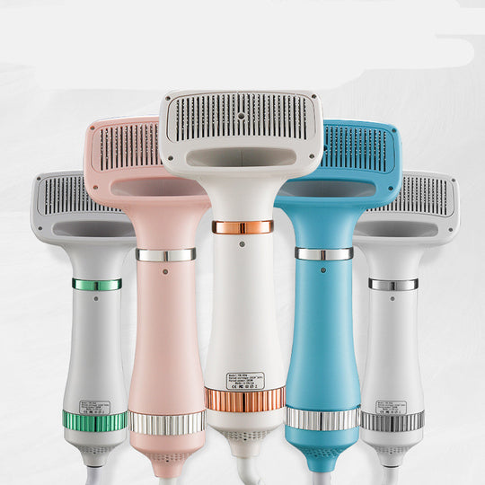 Colorful pet hair dryers for grooming, featuring multiple designs and finishes for pet care essentials.