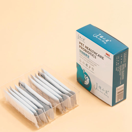 Gut health pet probiotics for gut health in a transparent package.