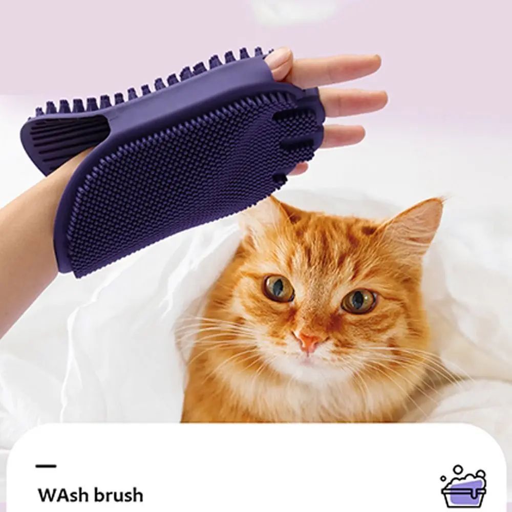 Pet Shampoo Brush Purple silicone pet grooming glove brushing ginger cat, gentle wash brush for cats
